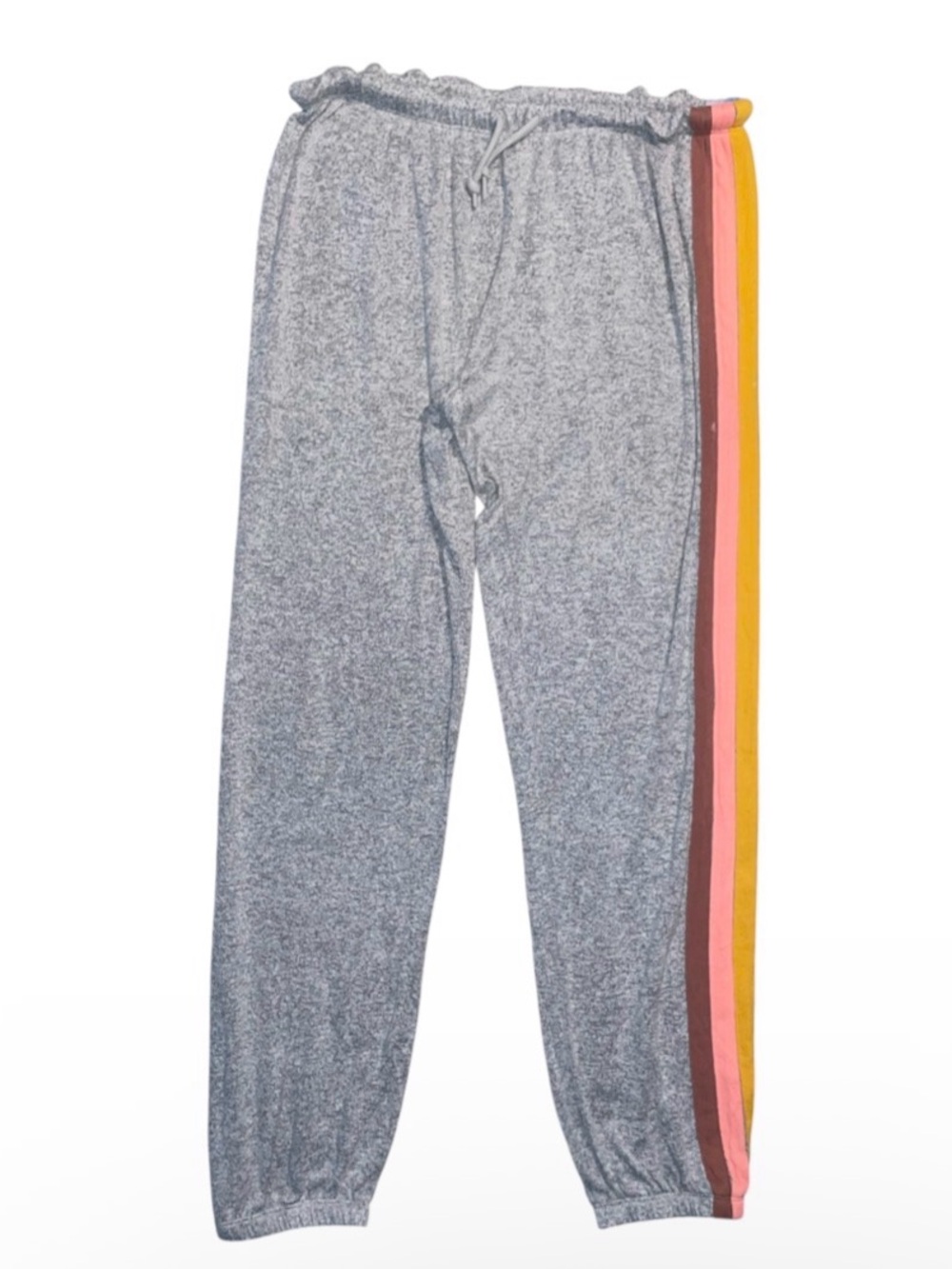 Pink Victoria's Secret Gray Sweatpants with Pink & Yellow Side Stripes